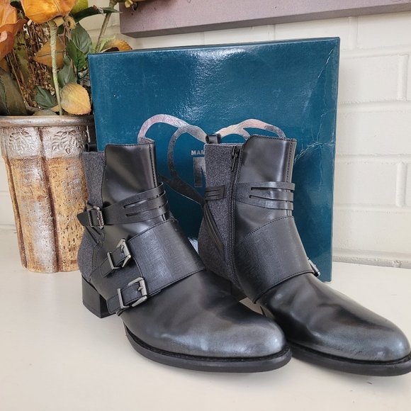 SOLD - MamZelle Black and Damask Grey Jimini Moto Boots EU 40/US 9.5 - Picture 2 of 10